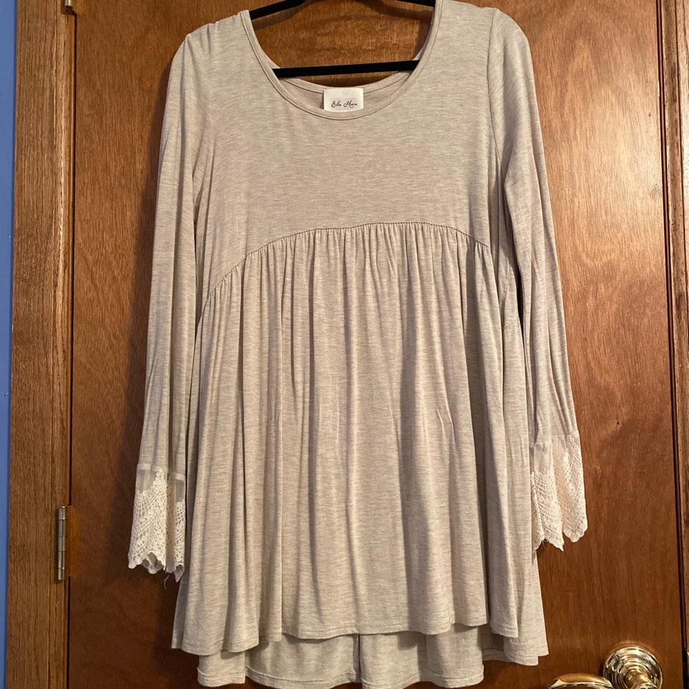 Taupe tunic with lace bell sleeves